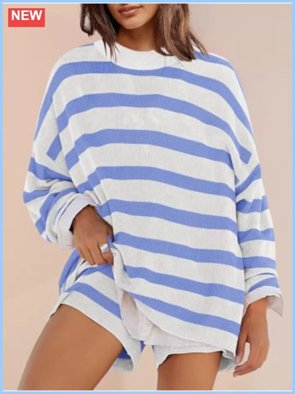 2 Piece Lounge Set Sweater Top Knit Shorts Pajamas Women's Oversized Striped